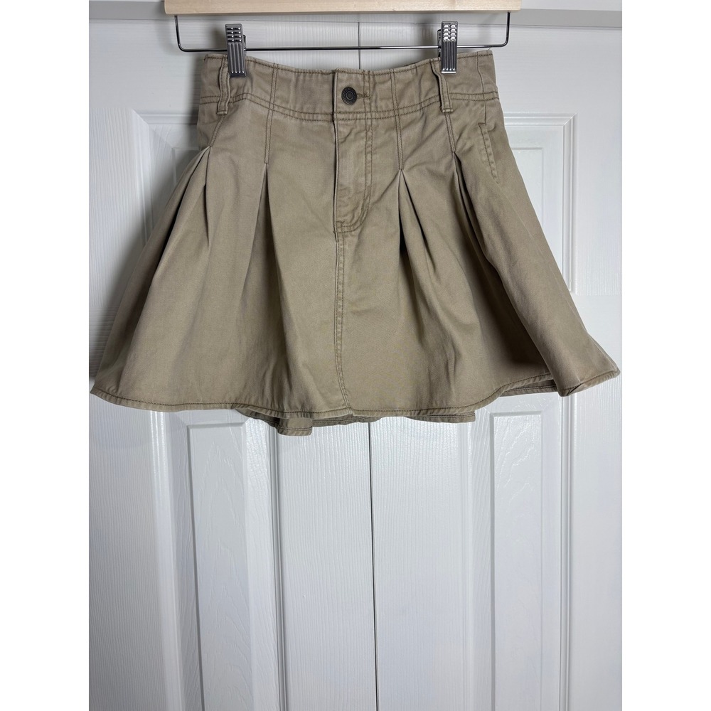 Old Navy Khaki Pleated Mini Skirt Tan Twill Cotton XS Petite Pockets Elastic